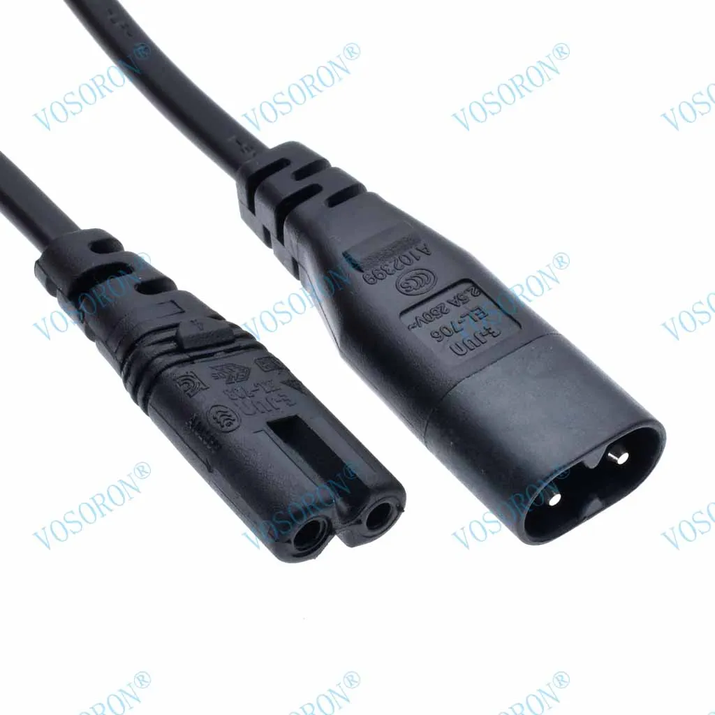 Enchufe macho IEC 320 C8 a conector hembra C7, Cable de alimentación de CA con interruptor, tipo figura 8, Cable de extensión de alimentación de 30cm, interruptor * - imagen 4