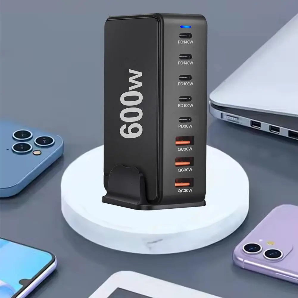 Nuevo cargador USB-C Quick Charge 3,0 GaN de 600W con 8 puertos 5C3A PD, portátil y adecuado para tabletas - imagen 5
