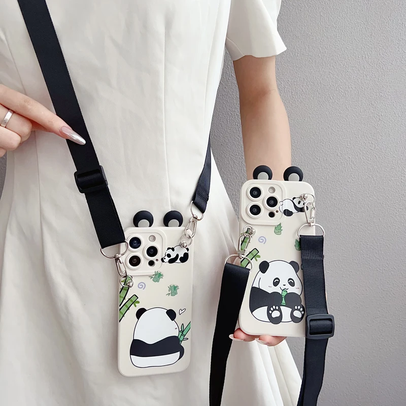 Para Huawei Nova 11SE Y72 Honor X6A X7A X7B X8A X5 X9B X8B 90 100 200 400 lite funda con orejas Panda con cuerda de soporte - imagen 5