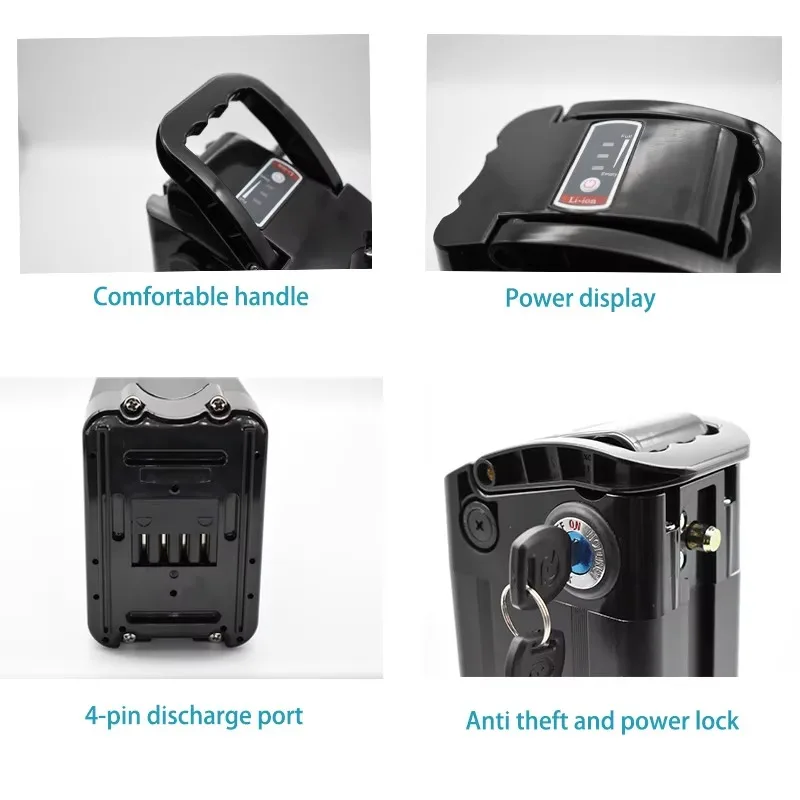 Paquete de batería de litio Silver Fish 36V 48V 20Ah 15Ah 10Ah 18650 celdas compatibles con motores de cubo de bicicleta plegables de 250W 350W 500W 1000W - imagen 5