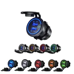 Cargador USB 3.0 para motocicleta 12V-24V, doble enchufe con LED
