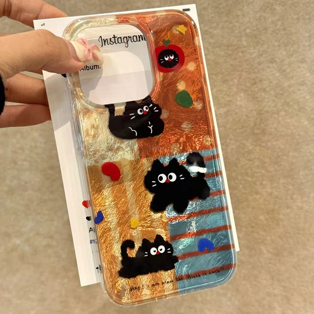 Funda de teléfono con patrón de empalme de línea de gato de dibujos animados para iPhone 17 16 15 14 13 12 Pro Max 7 8 Plus 11 16e X XS XR SE 5G cubierta a prueba de golpes - imagen 3