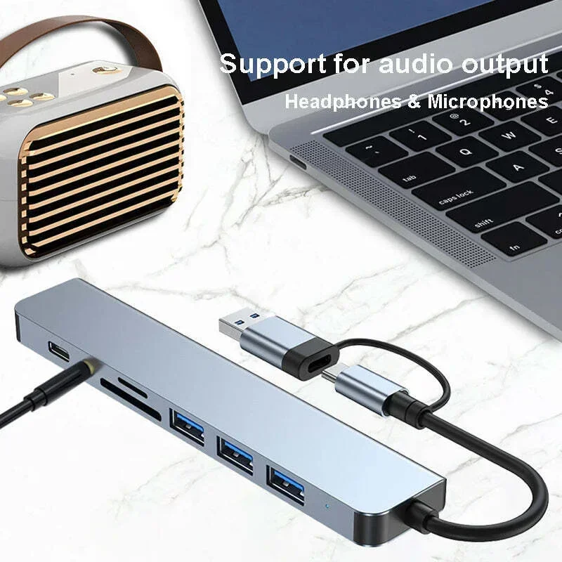 HUB USB 8 en 2 con lector de tarjetas divisor, puerto USB C, USB 3.0 / 2.0, lector de tarjetas divisor SD/TF, estación de acoplamiento - imagen 5