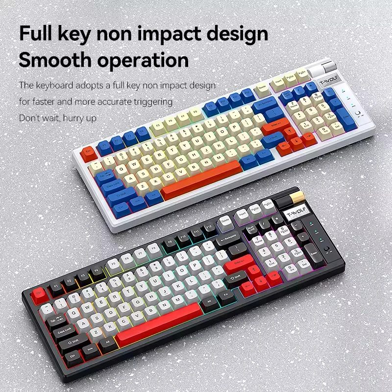 Teclado mecánico ergonómico para ordenador Bluetooth, teclado mecánico RGB de 97 teclas intercambiable en caliente, inalámbrico, recargable, para juegos y PC - imagen 5