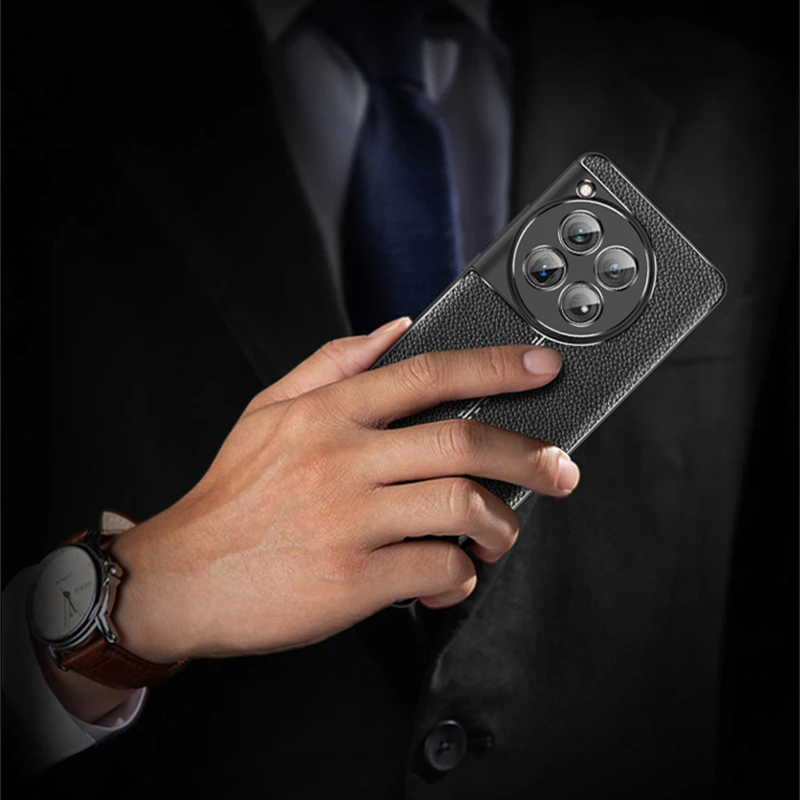 Funda para OnePlus 12, carcasa a prueba de golpes, suave, de silicona TPU, parachoques trasero, de cuero - imagen 4