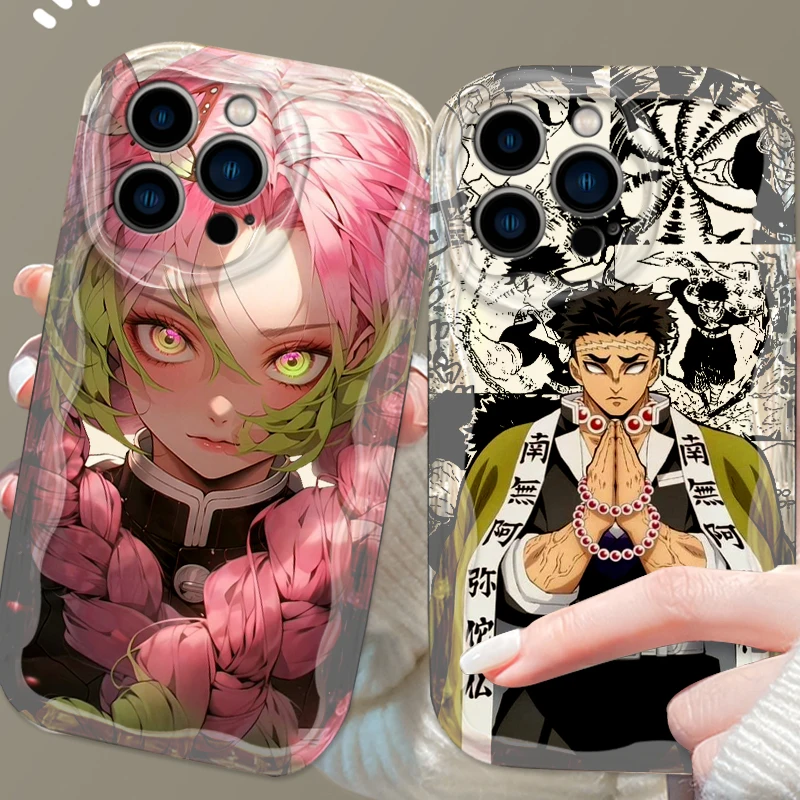 Demon Slayer Anime Comic Art para Apple iPhone 15 14 13 12 11 XS XR X Pro Max Plus Wave Oil Back Phone Case