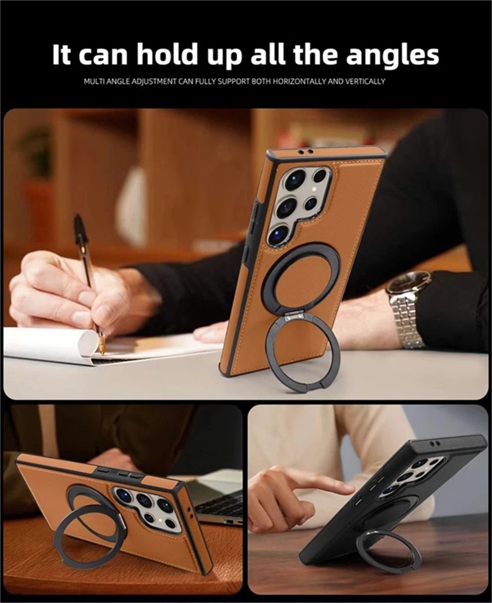 360 °   Funda magnética de cuero con soporte de rotación para Samsung Galaxy S25 Ultra S24 S23 S22 Plus, funda a prueba de golpes con carga inalámbrica - imagen 5