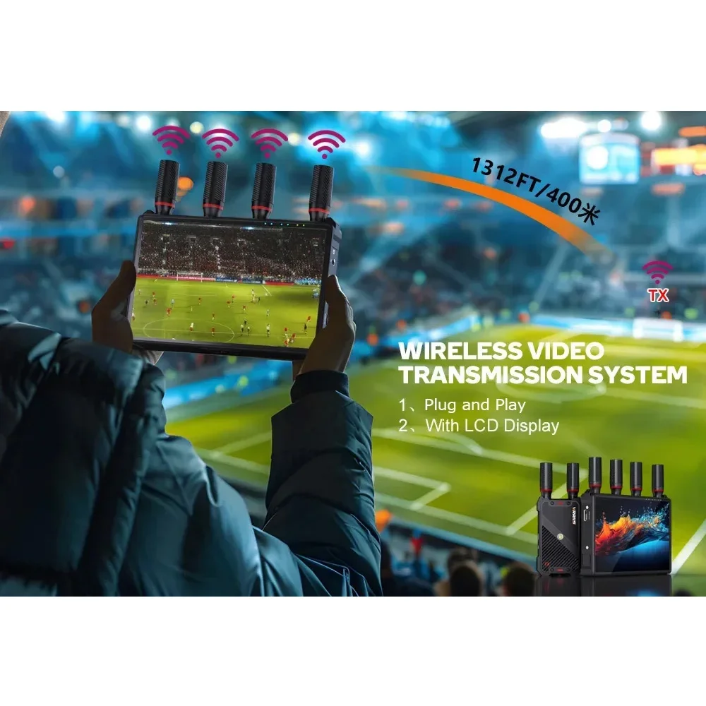 Transmisor y receptor de Audio y vídeo de transmisión inalámbrica de 400m, extensor HDMI con pantalla LCD para cámara de batería, transmisión en vivo - imagen 5
