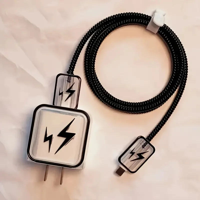 Funda de cargadores con patrón 3D para adaptador de cargador de 18W y 20W, Kit Protector de enrollador de Cable de datos con enchufe de silicona suave transparente