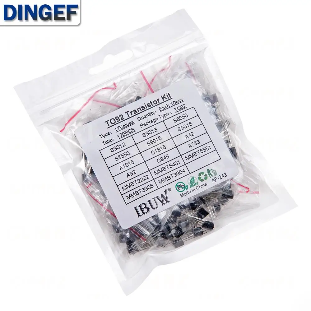 Kit de transistores 170 Uds 17 valores TO-92 (S9012/C1815/S8050etc.) para Arduino Kit Electrónico DIY TO92