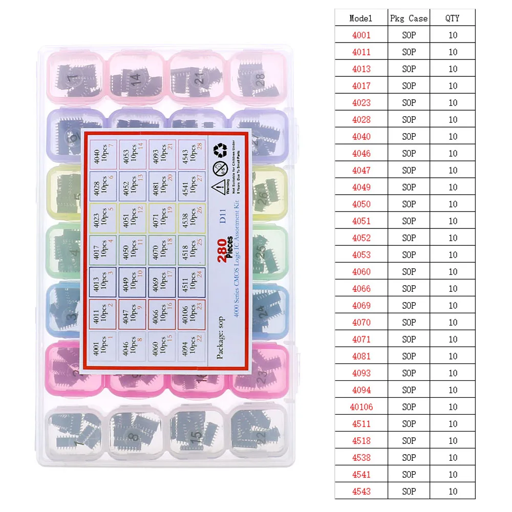Kit surtido de chips de circuito integrado DIP SMD IC, caja de enchufes IC, serie IC lógica CMOS común - imagen 3