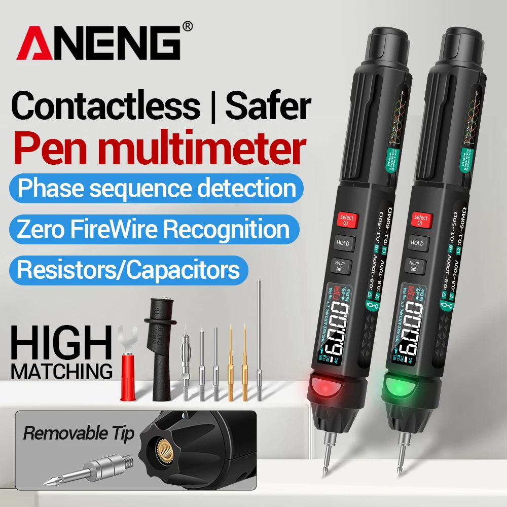Multímetro Digital de pluma inteligente ANENG A3008, probador sin contacto de 6000 recuentos, medidor de temperatura de diodo de voltaje CA/CC, herramienta de lápiz - imagen 2