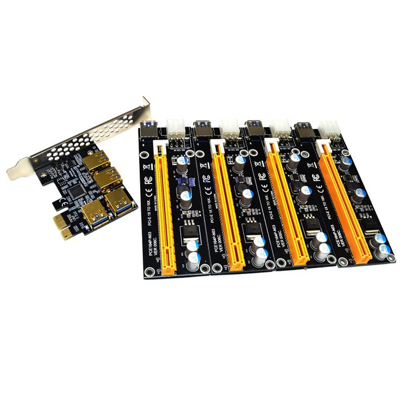 Tarjeta elevadora PCIe 1 a 4 ranuras PCI express 16X, adaptador de ranura PCI-E 1X a 4 PCI-e, Multiplicador de puerto USB 3,0 para minería, novedad - imagen 2