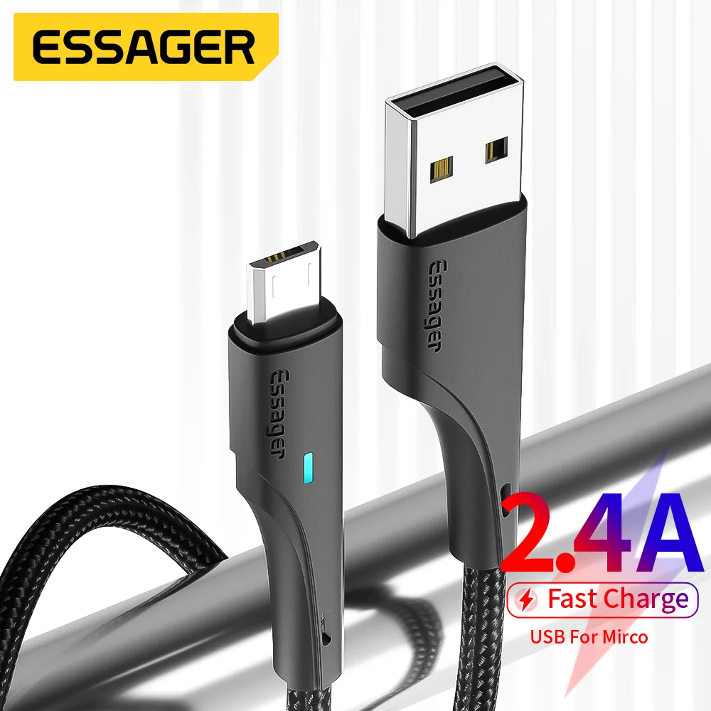 Essager Cable Micro Usb cargador rápido Cables de datos Cable para Xiaomi Realme Redmi Note Oneplus Huawei Cable de carga de teléfonos móviles