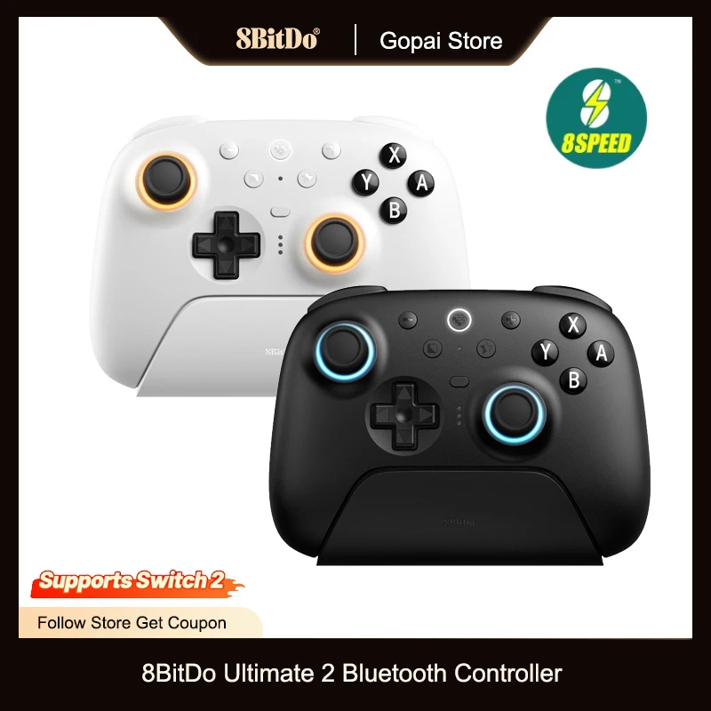 8BitDo Ultimate 2 Bluetooth, controlador de joysticks TMR con base de carga para Nintendo Switch / Switch 2, PC, Windows