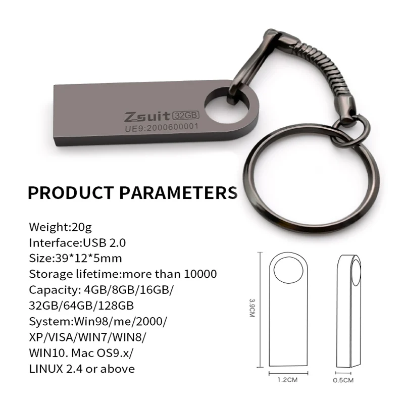 ZSUIT-pendrive USB de Metal para ordenador portátil, unidad de memoria Flash de 32GB, 64GB y 128GB, disco U 2,0 - imagen 4