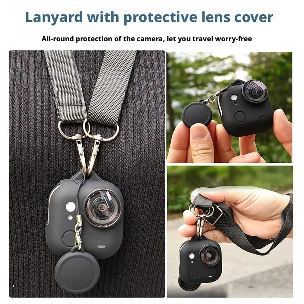 Funda de silicona para lente de cámara Insta360 GO Ultra, cubierta protectora de pantalla, accesorios antiarañazos con cordón - imagen 4