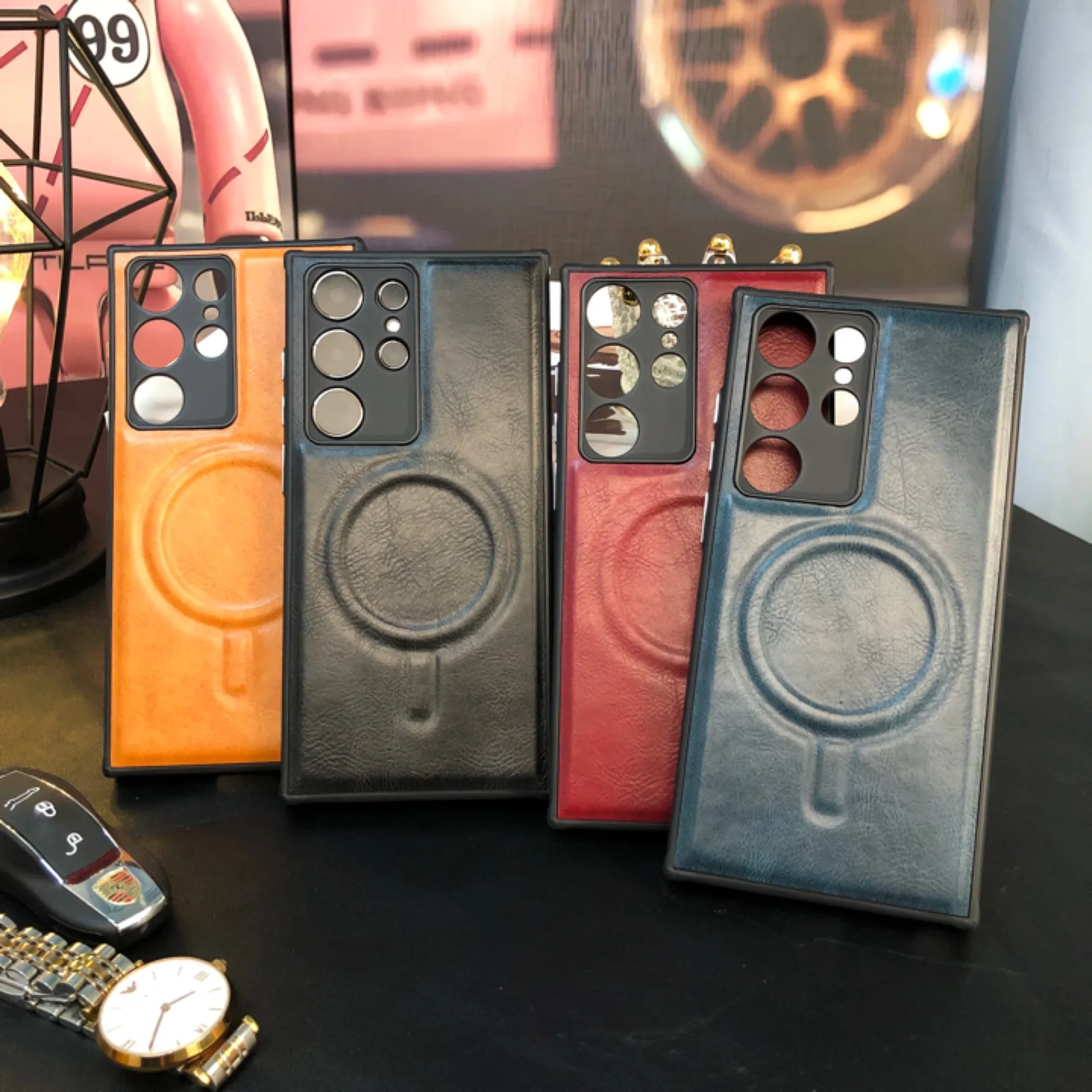 Funda magnética de cuero para Samsung, cubierta trasera Ultra a prueba de golpes para Galaxy S23 Ultra, Magsafe, negocios de lujo, S21, S22, S23 Plus