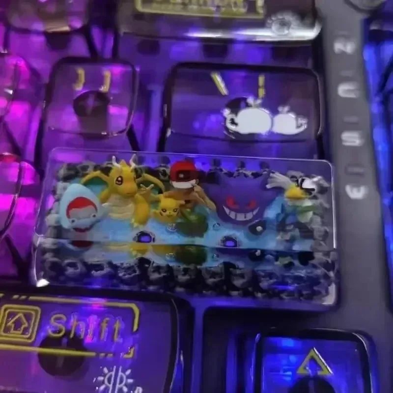 PTCG Pokemon Anime Enter Keycap resina transparente Ash Ketchum campeón Gengar Teclado mecánico estereoscópico entrada Keycap - imagen 3