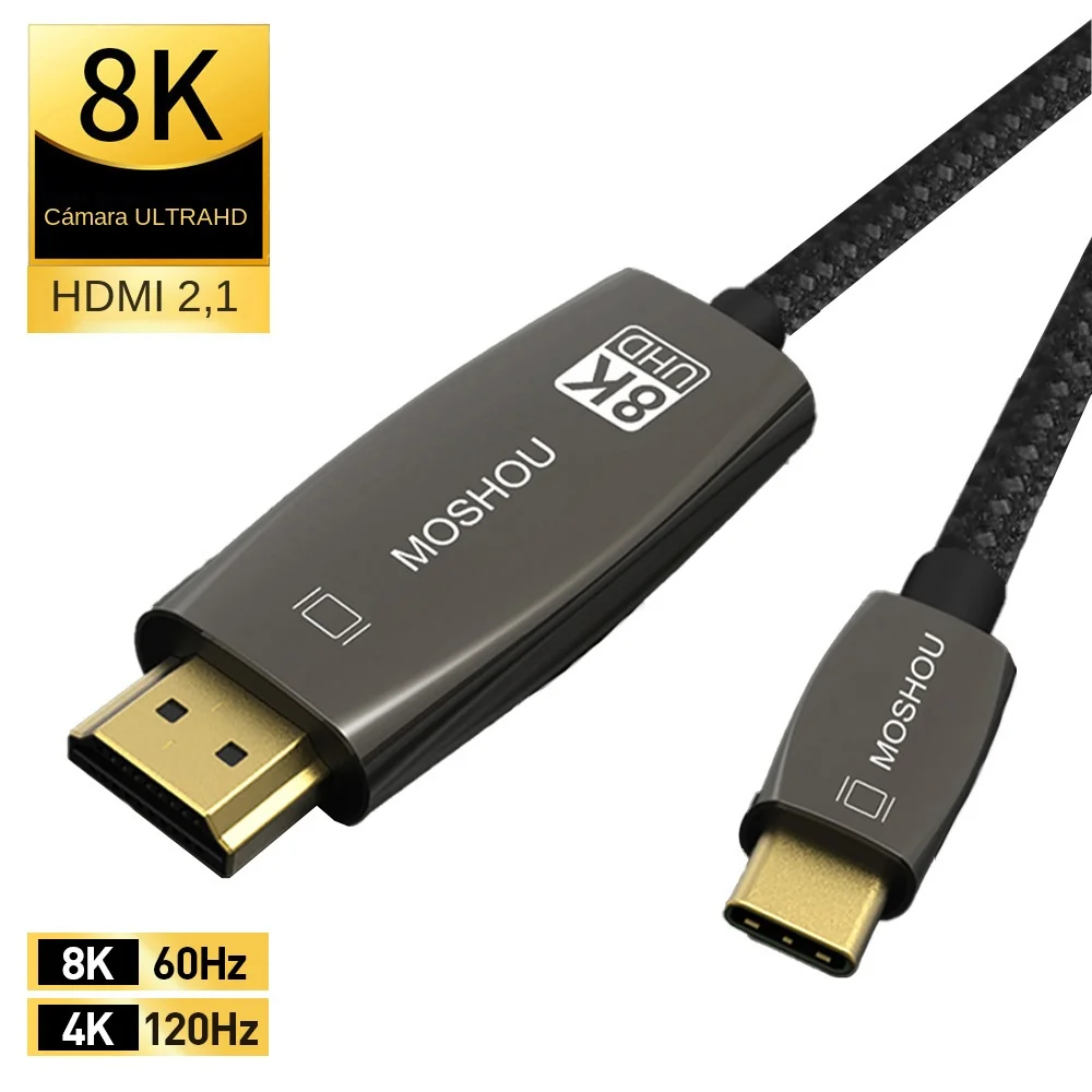 MOSHOU-Cable USB tipo C a HDMI, convertidor Thunderbolt 3 para Macbook y Samsung, 8K, 60Hz, 4K, 120Hz, USB-C