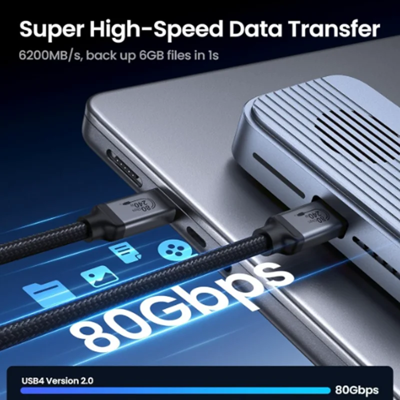 Cable Thunderbolt 5 80Gbps, PD 240W USB C 5 Cable tipo c macho a macho compatible con pantalla de vídeo de 16K/8K a 60Hz - imagen 4