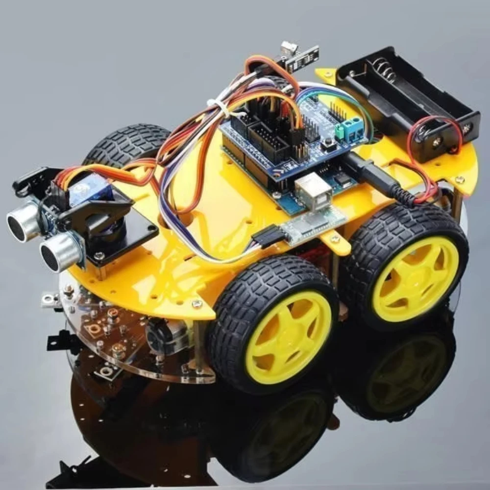 Kit de chasis de coche Robot inteligente 4WD con codificador de velocidad seguimiento de evitación ultrasónica para Arduino incluye módulo de batería de motores