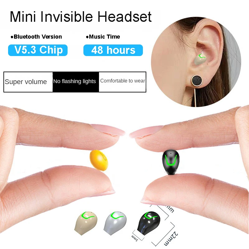 Mini auriculares invisibles Bluetooth 5,3, auriculares inalámbricos TWS, auriculares intrauditivos HiFi con reducción de ruido ENC y micrófono