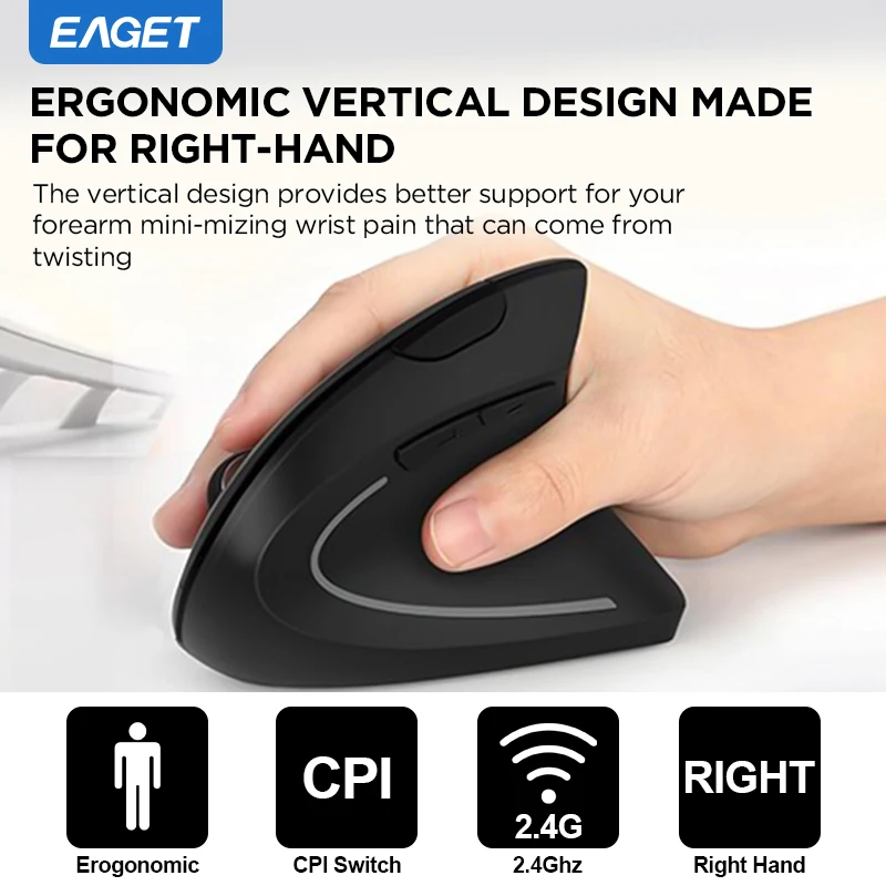 Ratón vertical Eaget ergonómico 2,4 GHz ratón óptico inalámbrico 3 ajustable DPI800/1200/1600 6 botones para ordenador portátil PC ordenador de escritorio - imagen 5
