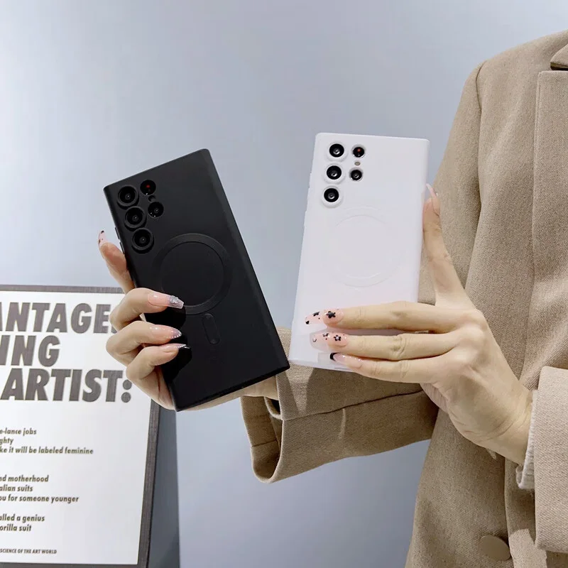 Funda magnética de pintura metálica de lujo para for Samsung Galaxy, Protector de lente, cubierta de silicona mate, for Magsafe, for Samsung Galaxy S25, S24, S23, S22, S21 Ultra Plus funda movil - imagen 4