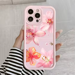 Funda iPhone Silicona Flores Perlas Imitación Rosa Antigolpes