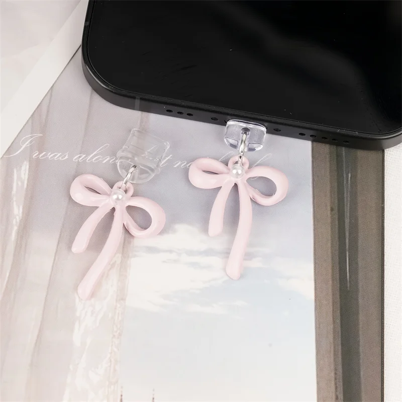 Coreano lindo Bowknot perla para teléfono tapa antipolvo enchufe de puerto de carga para iPhone Android tipo C tapón de protección contra el polvo accesorio - imagen 5