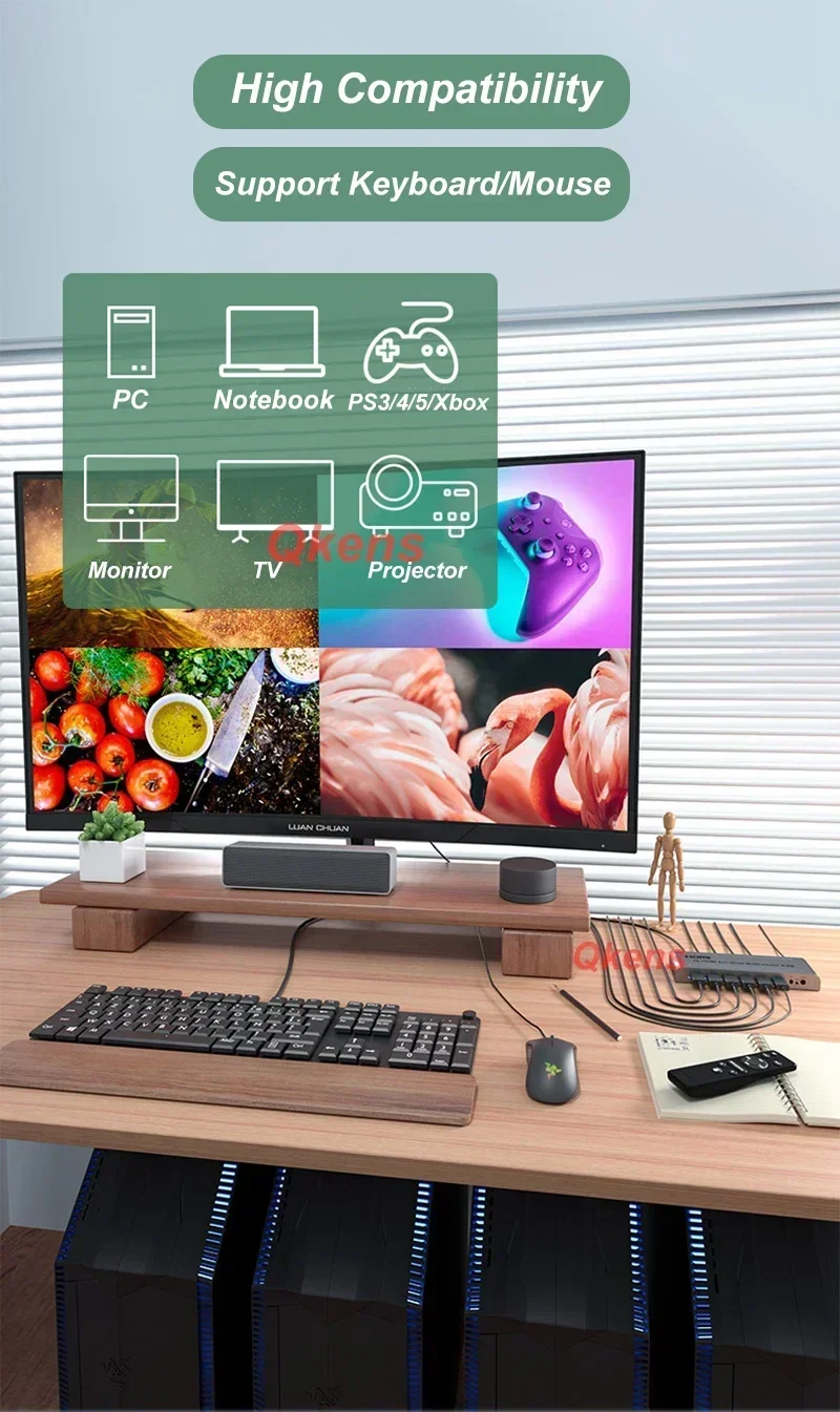 1080P HDMI KVM 4X1 Quad multivisor 4 pantalla de TV divisor de vídeo HDMI multivisor interruptor continuo puede ratón a través de 4 PC portátiles - imagen 4