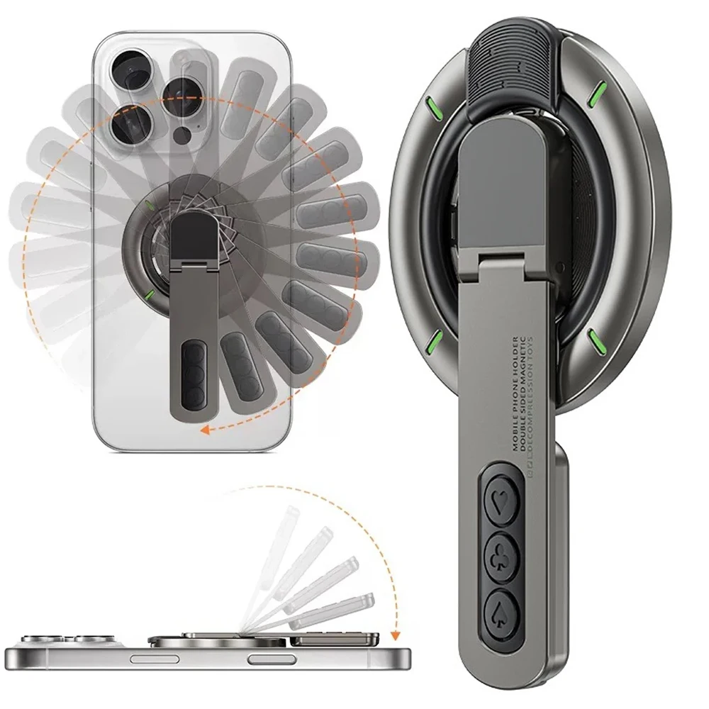 360 ° Soporte de teléfono magnético de doble cara con rotación para MagSafe, soporte de agarre para teléfono, soporte de anillo de dedo 3 en 1 para iPhone 17 16 15 14 13