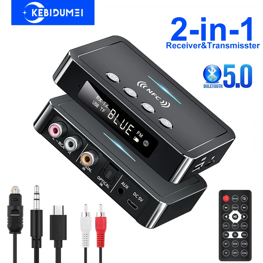 M6 Bluetooth 5,0 transmisor receptor adaptador inalámbrico AUX 3,5 MM óptico Coaxial TF/U-disco USB FM pantalla Digital LED con micrófono HD