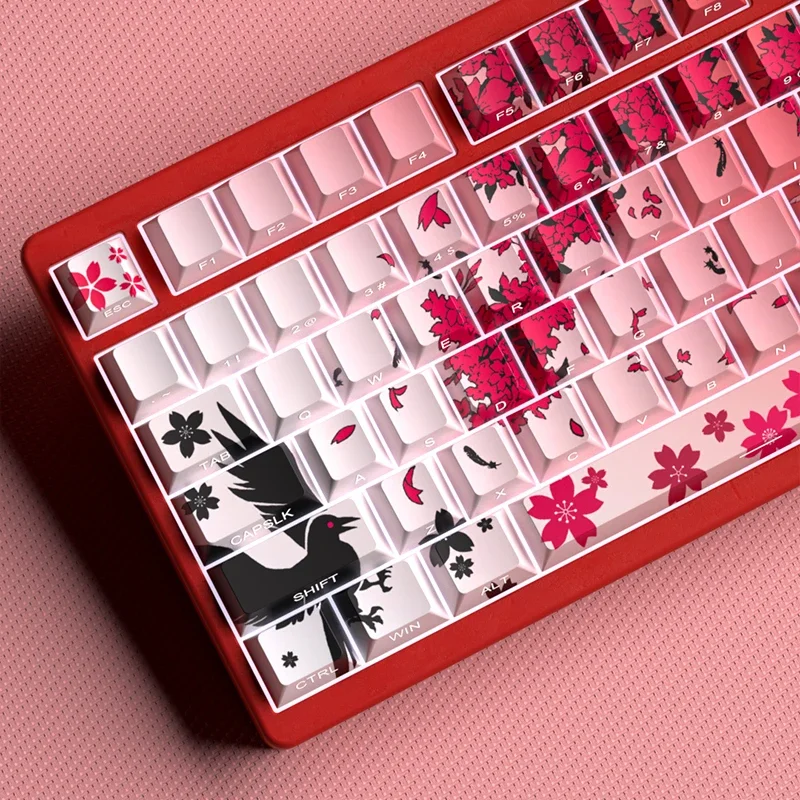 Yukiaim Keycaps personalizado PBT cereza perfil tallado lateral Keycap lindo Sakura dibujos animados Anime Point Key Cap para teclado de juegos regalo - imagen 5