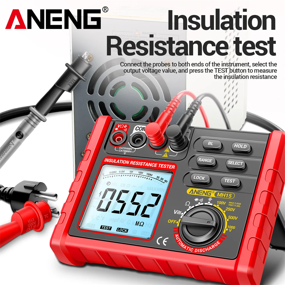 Multímetro Digital de resistencia de aislamiento ANENG MH15, zumbador de diodo de voltaje CA/CC, herramientas de detección de megóhmetro de 6000 recuentos - imagen 2