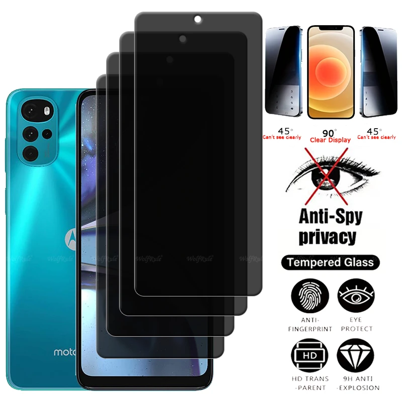 4 Uds para Moto G22 vidrio Motorola Moto G22 vidrio templado HD 9H protección de privacidad Anti-espía pegamento Protector de pantalla Moto G22 G 22