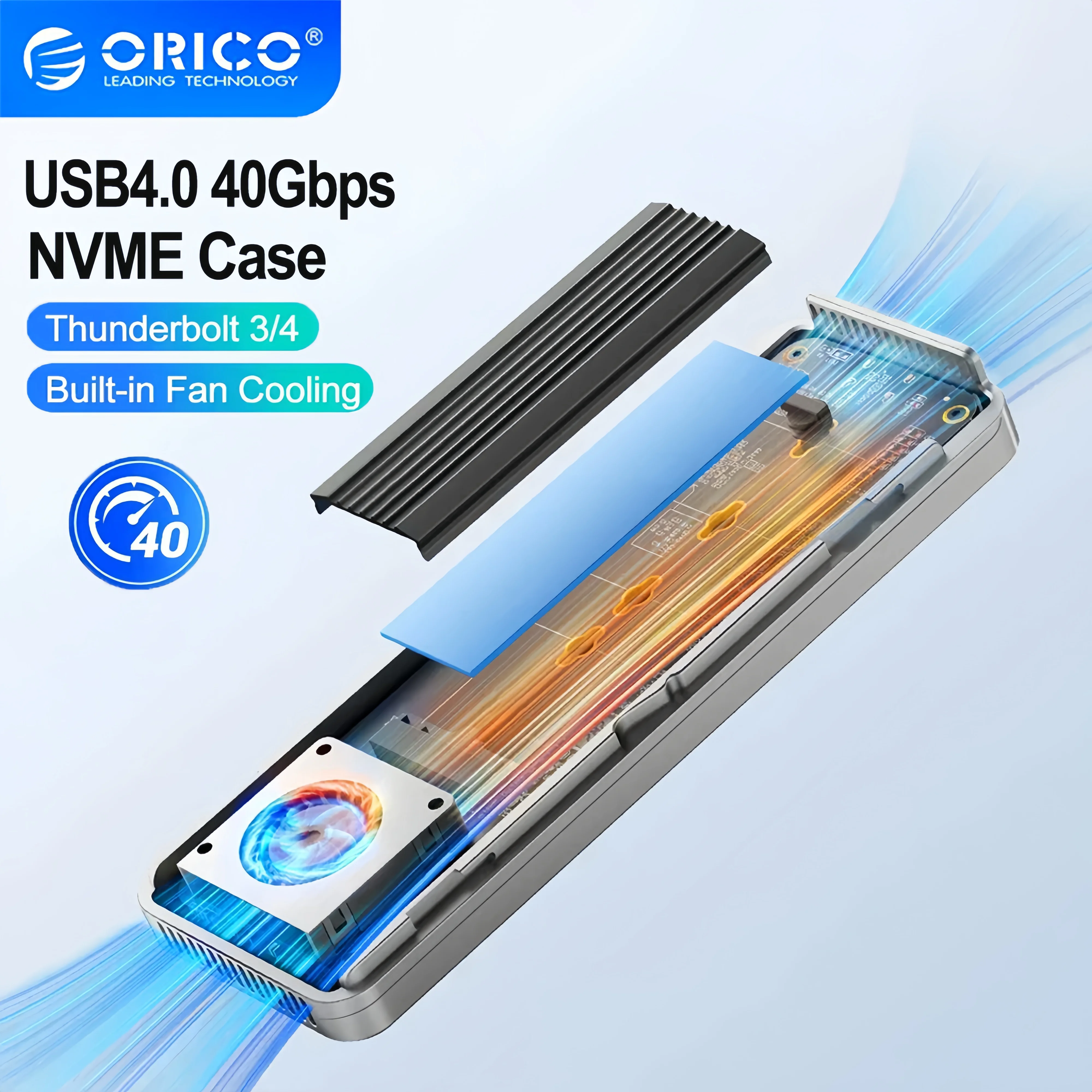 ORICO USB4.0 M.2 SSD Caja 40Gbps 8TB Aluminio con Ventilador de Refrigeración PCIe4.0 NVME Caja Tipo C Compatible Thunderbolt 3/4