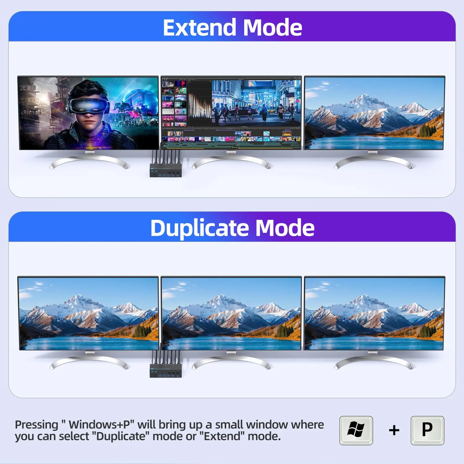 Conmutador KVM USB 3,0, conmutador KVM HDMI DP Aimos 8K @ 60Hz, KCEVE 3 monitores 3 ordenadores monitores triples interruptores KVM con 4 puertos USB3.0 - imagen 4