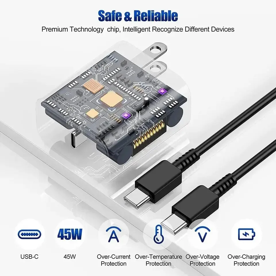 Cargador de pared rápido PD 45W USB-C para Samsung S20 S21 FE S22 S23 S24 Ultra Note20 A14 A15 A25 A34 A53 A54 5A Cable de carga tipo C - imagen 5