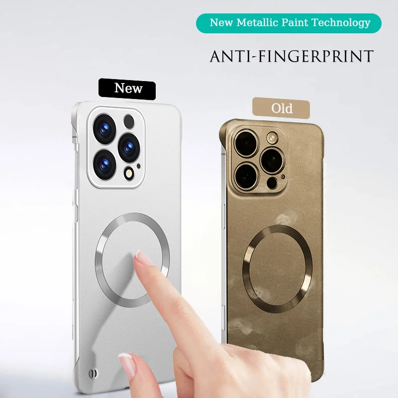 Funda ultrafina y delgada con pintura metálica sin marco para iPhone 16 15 Pro Max 16Pro 15Pro Plus, carcasa dura con carga inalámbrica magnética - imagen 4