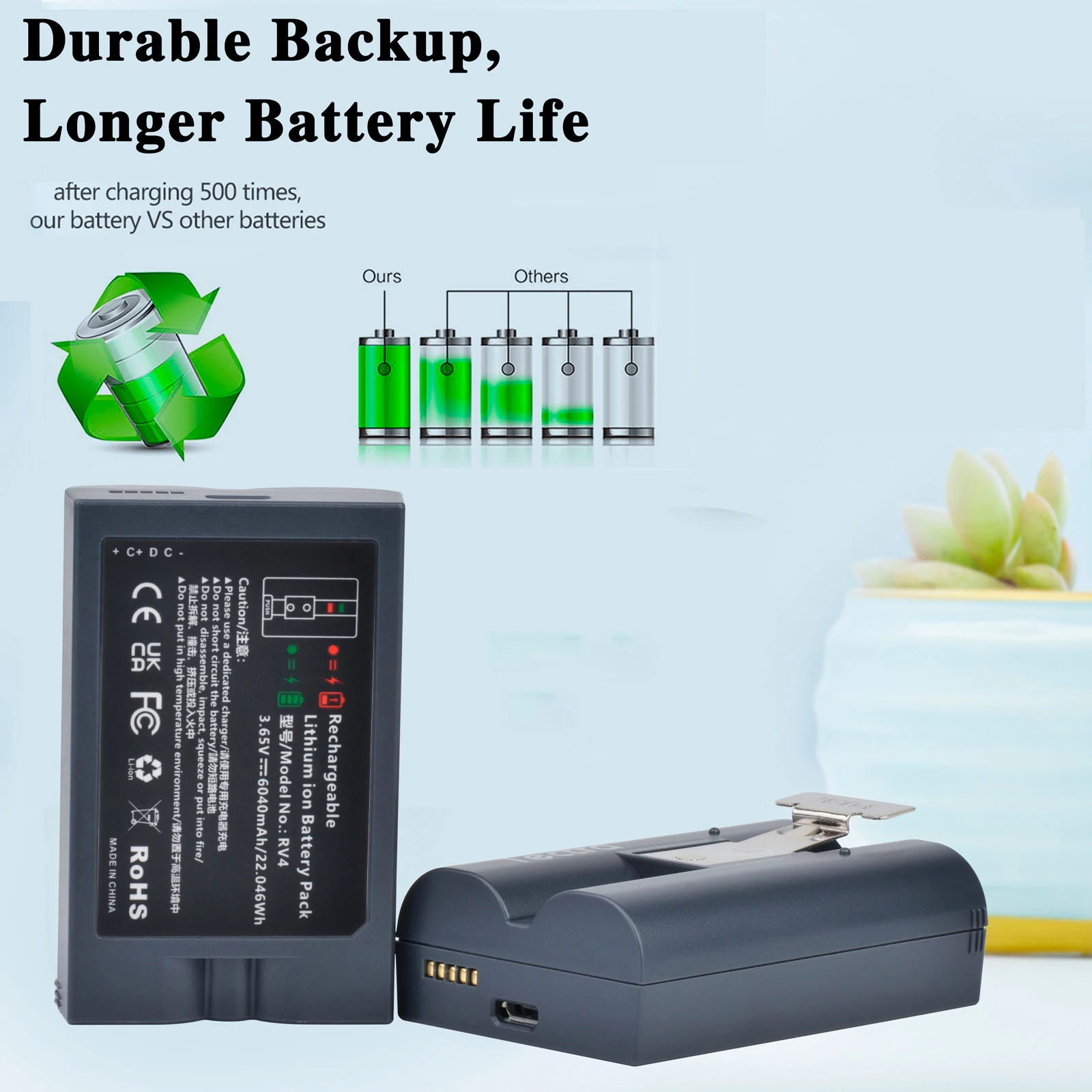 Batería de repuesto de 6040mAh para cámara Ring-timbre 2/3/4, cámara de foco y cámara Stick Up, baterías de iones de litio recargables mejoradas - imagen 5