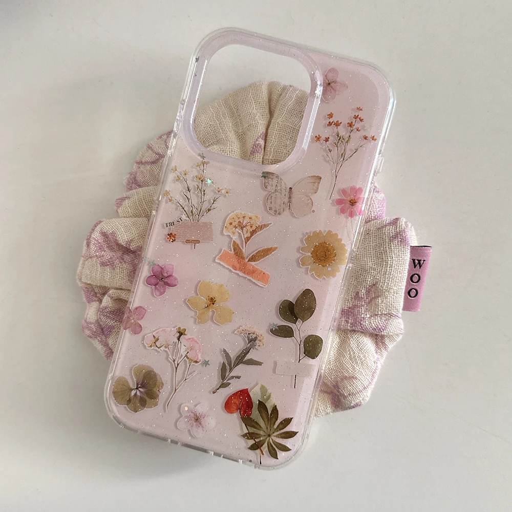 Funda de teléfono con flores secas reales prensadas bonitas para IPhone 16 15 14 Pro Max 13, funda suave para teléfono para Iphone 15 Pro, funda a prueba de golpes - imagen 4