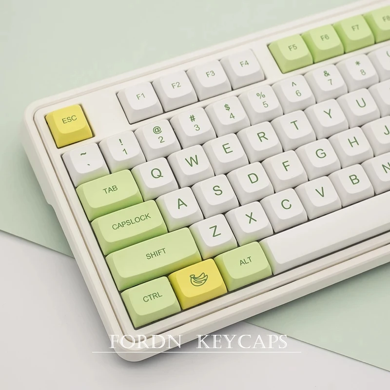 Teclas Xda de 124 teclas, teclas con tinte Pbt subcama, plátano, limón, blanco, Teclado mecánico Diy, teclas bonitas, verde y amarillo