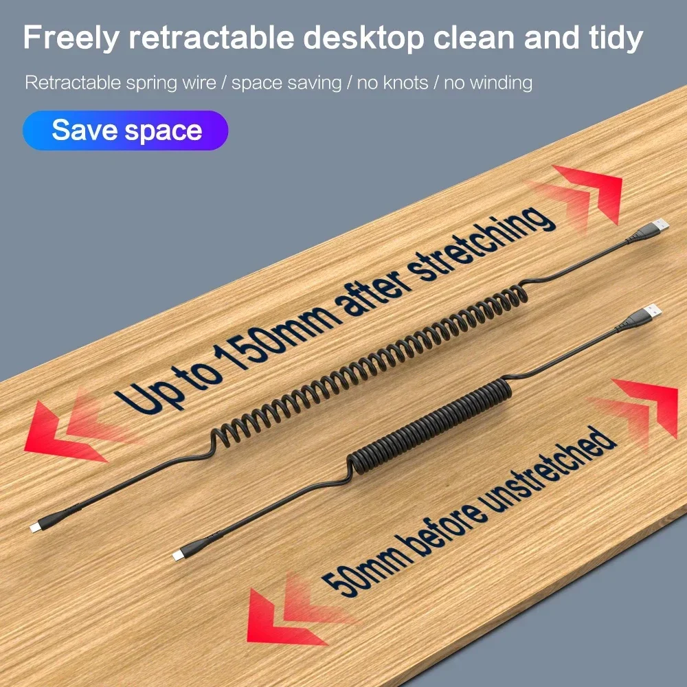 Cable cargador de extensión de resorte para coche, Cable tipo C para iPhone, Cable de carga de teléfono móvil tipo C para Xiaomi, Samsung, USB Micro - imagen 5