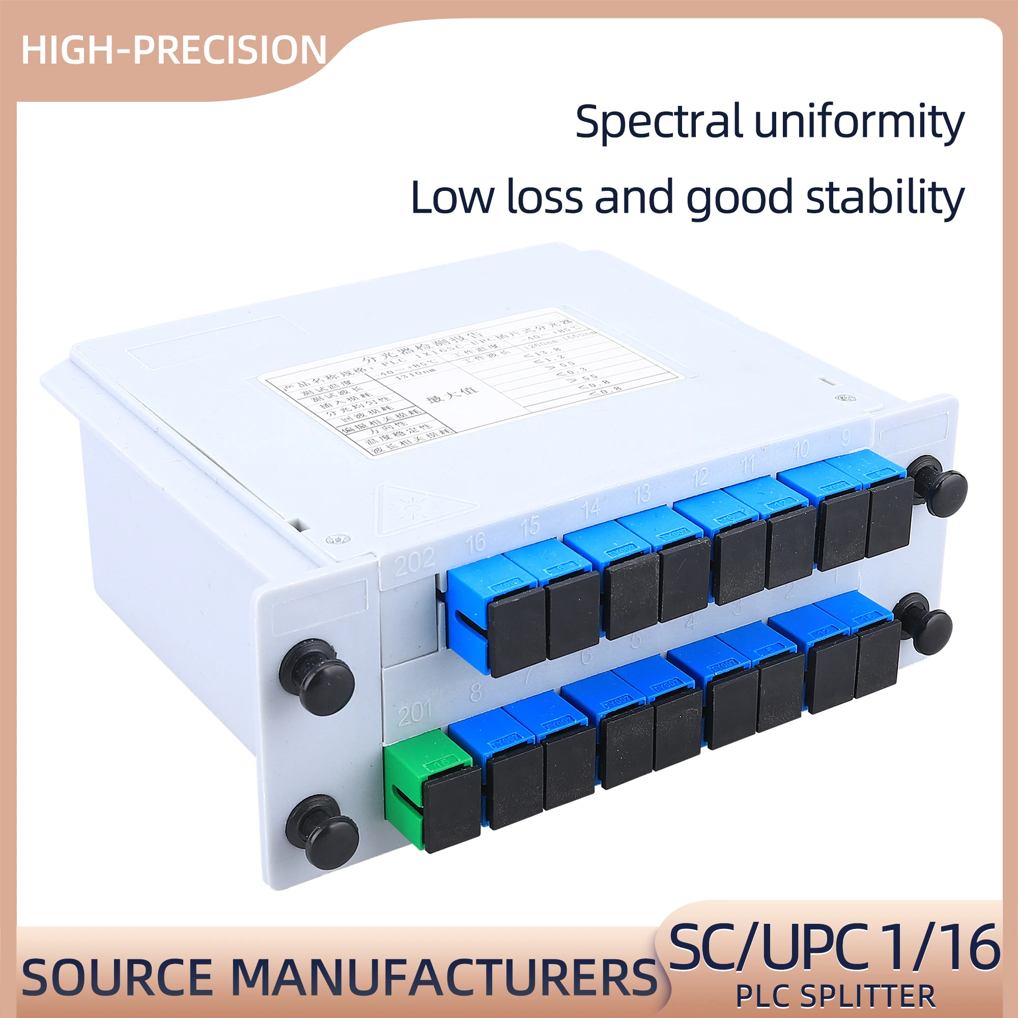 Divisor de fibra óptica, dispositivo de ramificación de puertos PLC, 1x16 caja de tarjeta de casete