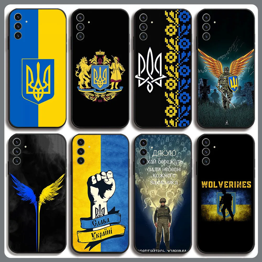 BD-65 bandera de Ucrania mapa soldado funda negra para Samsung A55 A16 A15 A25 A35 M35 M15 A24 M55 A26 A05S A56 A36 Quantum 2