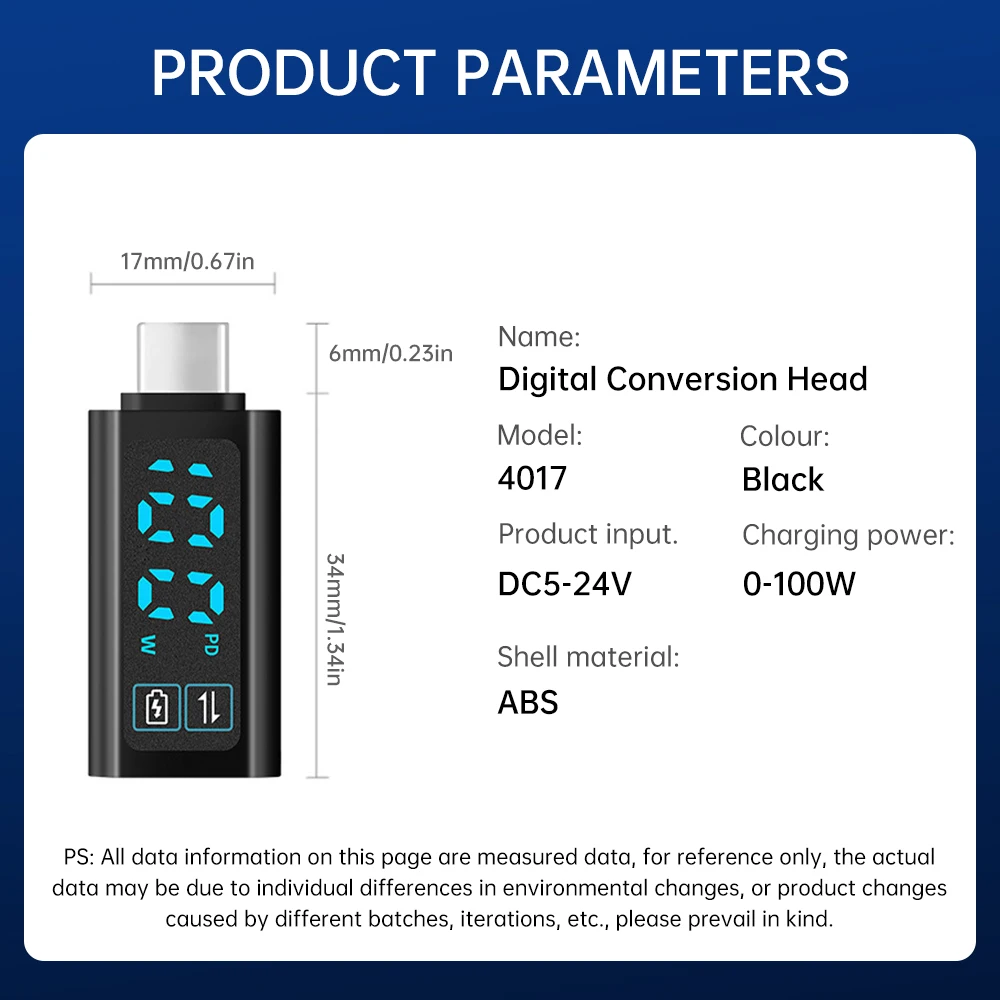 Medidor de potencia DC 5-24V medidor de pantalla de potencia de voltaje Digital inteligente PD100W interfaz de adaptador de cargador rápido tipo C - imagen 2