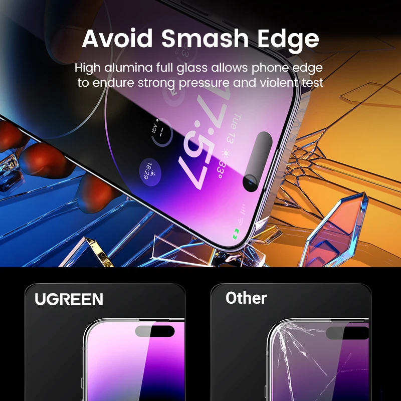 UGREEN-Protector de pantalla de vidrio templado para móvil, película de cobertura completa para iPhone 14, 13 Pro Max, 14 Plus, 2 unidades - imagen 3