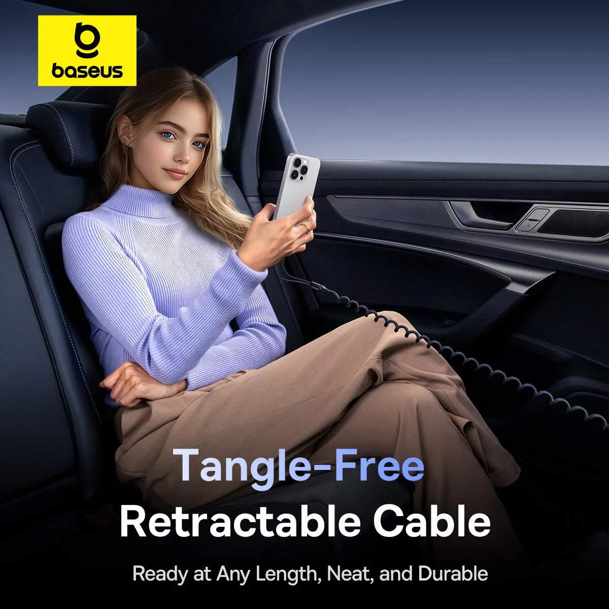 Baseus-cargador de coche de 60W, Cable de resorte retráctil PD QC SCP FCP AFC, carga rápida para iPhone, Samsung, Xiaomi, cargador de teléfono para coche - imagen 5